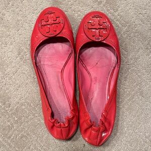 Tory Burch Red Patent Leather Logo Ballet Flats